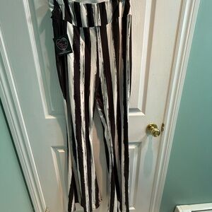 Too Fast Black and White Striped Flare Pants